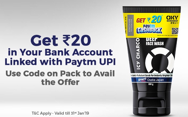India Desire : Paytm Oxy Offer: Get Free Rs 20 Paytm Cash On Purchase Of Oxy Face Wash